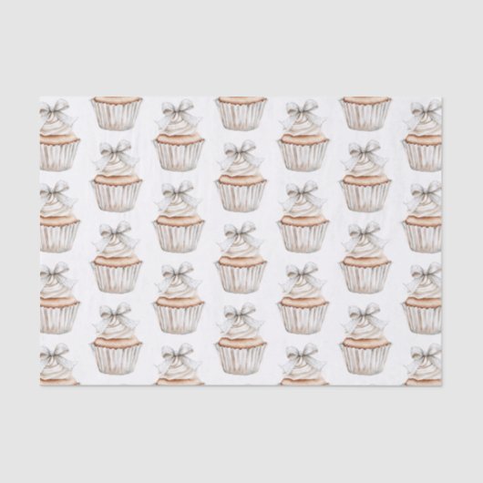 Glitzy Silver White Cupcakes Bow Birthday Seidenpapier (Vorderseite)