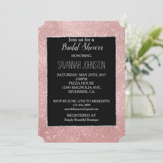 Glitzy Sparkle White Rose Gold Silver Einladung (Stehend Vorderseite)