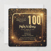 Glitzy Sparkles | Stars Gold 100th Birthday Party Einladung (Vorderseite)