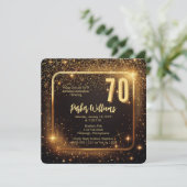 Glitzy Sparkles | Stars Gold 70th Birthday Party Einladung (Stehend Vorderseite)