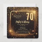 Glitzy Sparkles | Stars Gold 70th Birthday Party Einladung (Vorderseite)