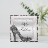 Glitzy Stilettos, Diamonds & Damask Fabulous 50 Einladung (Stehend Vorderseite)