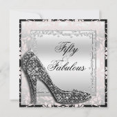 Glitzy Stilettos, Diamonds & Damask Fabulous 50 Einladung (Vorderseite)