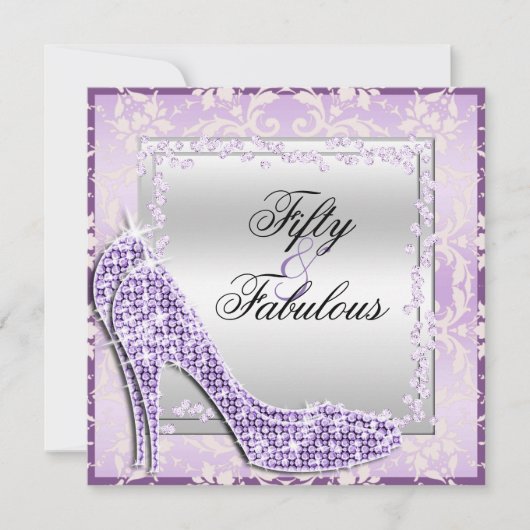 Glitzy Stilettos, Diamonds & Damask Fabulous 50 Einladung (Vorderseite)