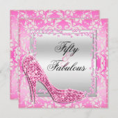 Glitzy Stilettos, Diamonds & Damask Fabulous 50 Einladung (Vorne/Hinten)