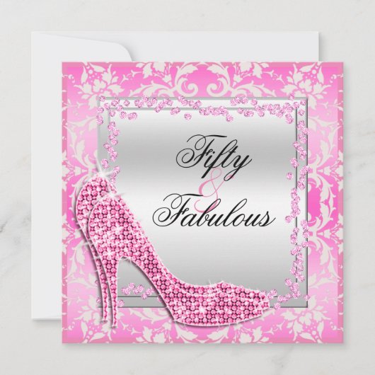 Glitzy Stilettos, Diamonds & Damask Fabulous 50 Einladung (Vorderseite)