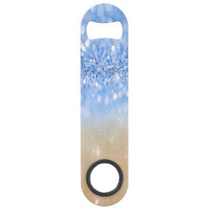 Glitzy Trendy Sparkle Blue und Gold Girly Glitzer. Speed Flaschenöffner