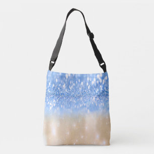 Glitzy Trendy Sparkle Blue und Gold Girly Glitzer. Tragetaschen Mit Langen Trägern