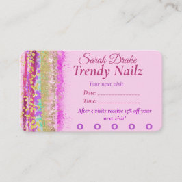 Glitzy Watercolor Pink Lila Gold Nagelstudio Visitenkarte