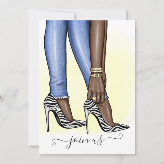 Glitzy Zebra Fashionista Junggeselinnen-Abschied Einladung (Vorderseite)