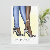 Glitzy Zebra Fashionista Junggeselinnen-Abschied Einladung (Stehend Vorderseite)