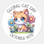 Global Cat Day 16. Oktober Runder Aufkleber (Vorderseite)