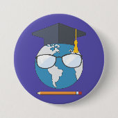 Global Education Graduation Cap Earth Smart Planet Button (Vorderseite)