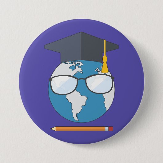 Global Education Graduation Cap Earth Smart Planet Button (Vorderseite)