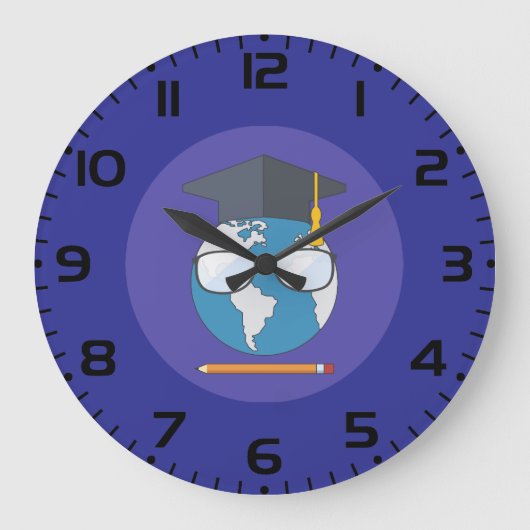 Global Education Graduation Cap Earth Smart Planet Große Wanduhr (Vorderseite)