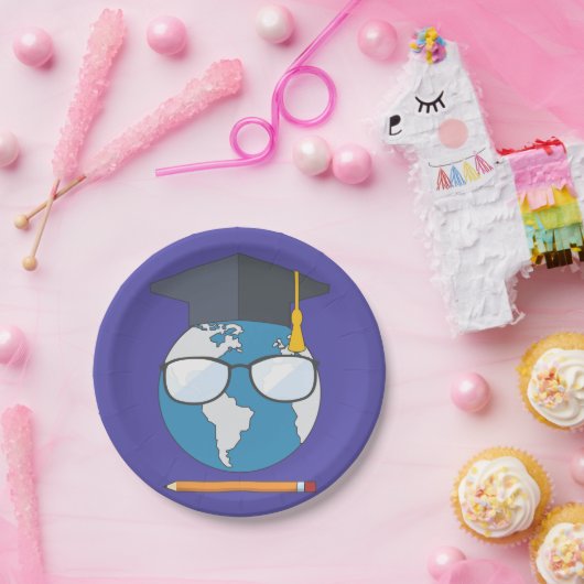 Global Education Graduation Cap Earth Smart Planet Pappteller (Party)