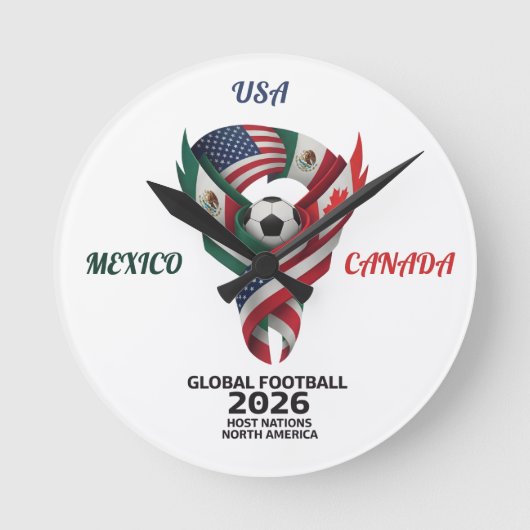 Global Football North America 2026 Wall Clock Runde Wanduhr (Vorderseite)