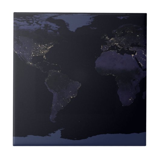Global Map Earth's City Lights at the Night. Fliese (Vorderseite)