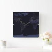 Global Map Earth's City Lights at the Night. Quadratische Wanduhr (Zuhause)