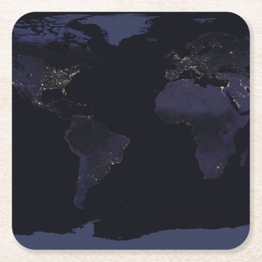 Global Map Earth's City Lights at the Night. Rechteckiger Pappuntersetzer (Vorderseite)