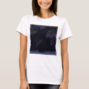 Global Map Earth's City Lights at the Night. T-Shirt