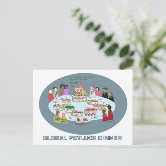 GLOBAL POTLUCK DINNER POSTKARTE (Stehend Vorderseite)