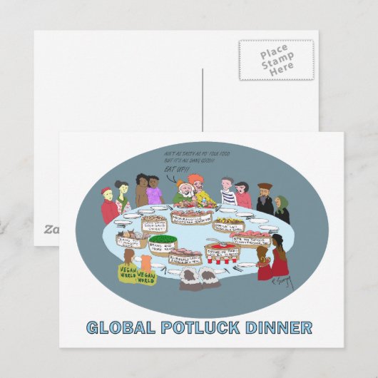 GLOBAL POTLUCK DINNER POSTKARTE (Vorne/Hinten)