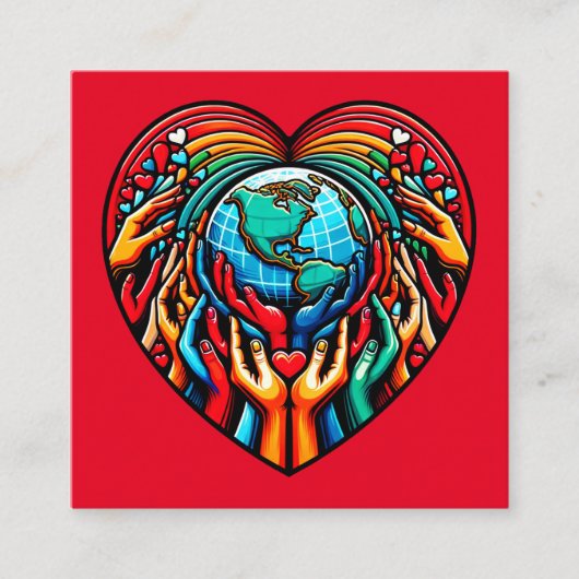 Global Solidarity Emblem Unity Heart Globe Design Quadratische Visitenkarte (Vorderseite)