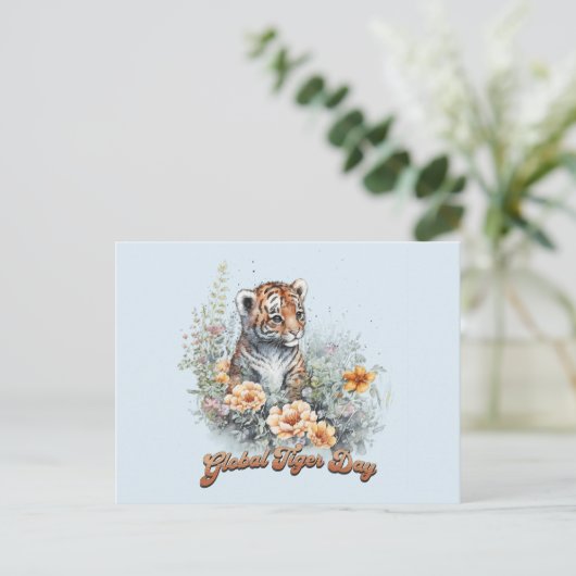 Global Tiger Day, Aquarellbecher Postkarte (Stehend Vorderseite)