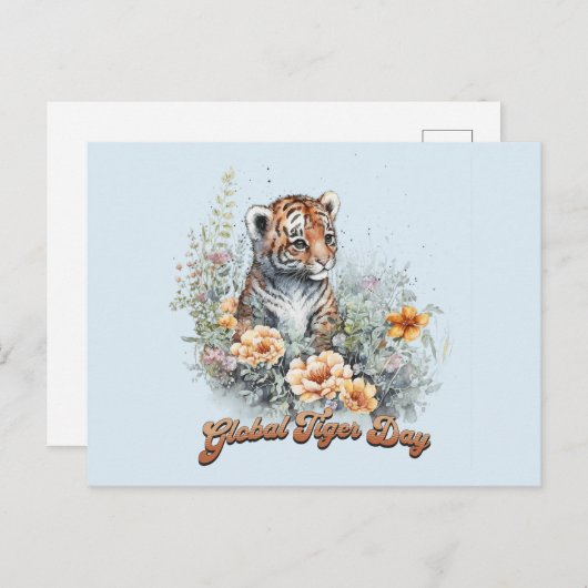 Global Tiger Day, Aquarellbecher Postkarte (Vorne/Hinten)