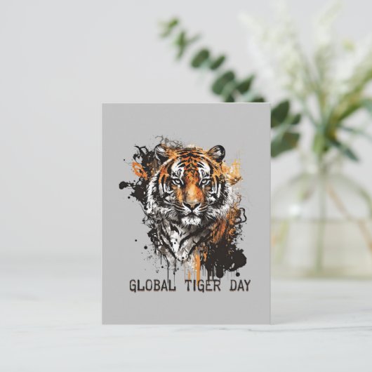 Global Tiger Day, Grunge Tiger Postkarte (Stehend Vorderseite)