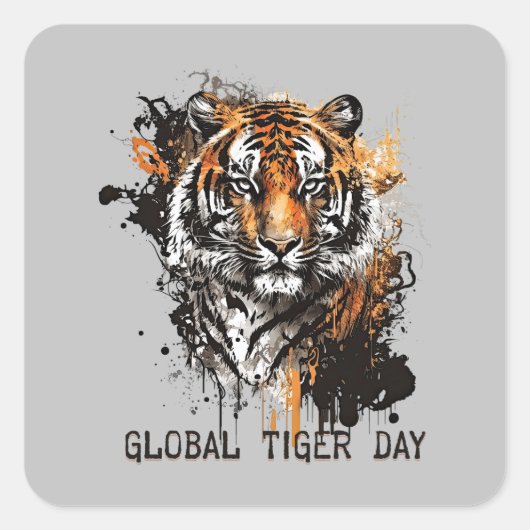 Global Tiger Day, Grunge Tiger Quadratischer Aufkleber (Vorderseite)