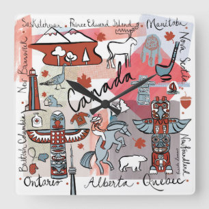 Global Travel - Kanada Quadratische Wanduhr