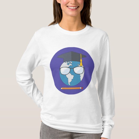 Globale Bildung Abschlusskappe Erde Intelligenter T-Shirt (Vorderseite)