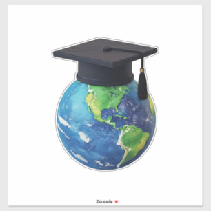 Globale Bildung und Abschluss: Welt mit Hut Aufkleber