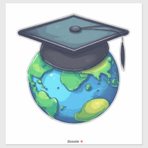 Globale Bildung und Abschluss: Welt mit Hut Aufkleber