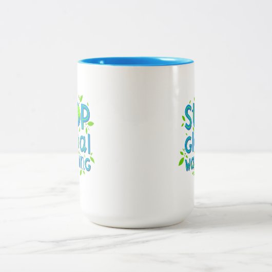 Globale Erwärmung stoppen Zweifarbige Tasse (Mittel)