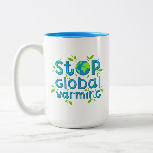 Globale Erwärmung stoppen Zweifarbige Tasse (Links)