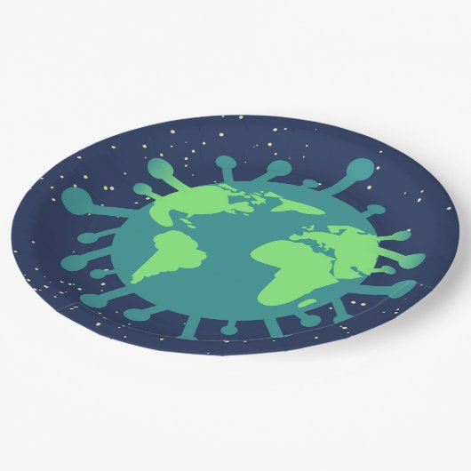 Globale Pandemie (Viruspartikeln) (Virusinfektion) Pappteller (Schrägansicht)