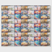 Globale Sehenswürdigkeiten in Wasserfarben Geschenkpapier (Flach)