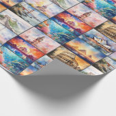 Globale Sehenswürdigkeiten in Wasserfarben Geschenkpapier (Ecke)