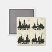 Globale Skyline Ink Iconic Monochromatische Städte Magnet (Vorderseite/Rückseite)