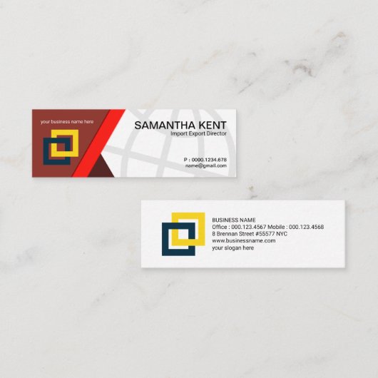 Globaler Import-Export über eine einfache Red Trap Mini Visitenkarte (Vorne/Hinten)