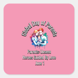 Globaler Tag der Eltern. 1. Juni Quadratischer Aufkleber