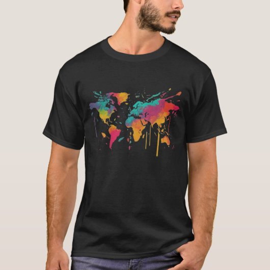 Globales T-Shirt der Palette: Multicolor-Weltkarte (Vorderseite)