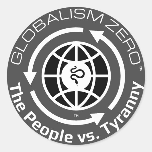 Globalism Zero™ White Circle mit Black Globe Logo Runder Aufkleber (Vorderseite)
