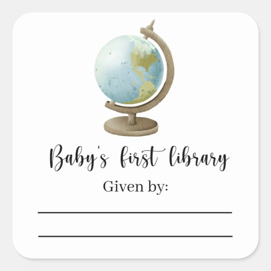 Globe - Baby Dusche Buchzeichen, Babybücher Quadratischer Aufkleber (Vorderseite)
