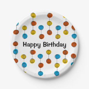 Globe Chain Happy Birthday Round Pappteller