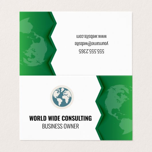 Globe Icon | Grüne Erde Visitenkarten (Außenseite Aufgefaltet)