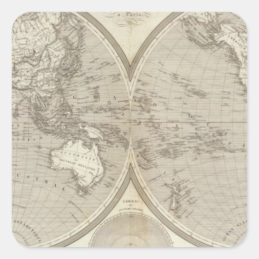 Globe-Karte Quadratischer Aufkleber (Vorderseite)